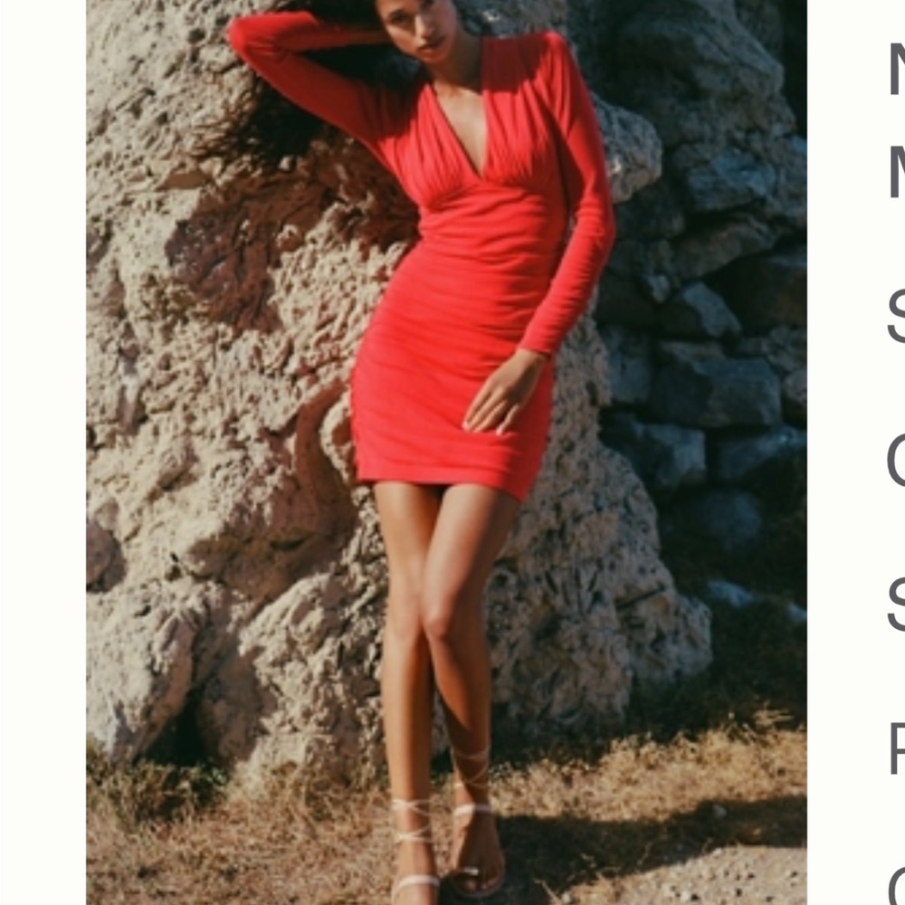 NWT By Anthropology V-Neck Rushed Mesh MIDI Dress